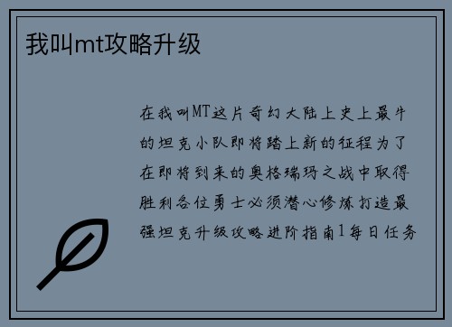 我叫mt攻略升级